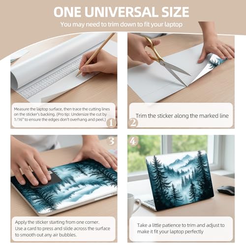 Universal Laptop Skin Sticker for 12/13/14/15.6 Inch Laptops, Reusable Vinyl Laptop Decal Cover, Waterproof Scratch Resistant Notebook Skin with 2 Wrist Pads,Misty Forest - color: Misty Forest