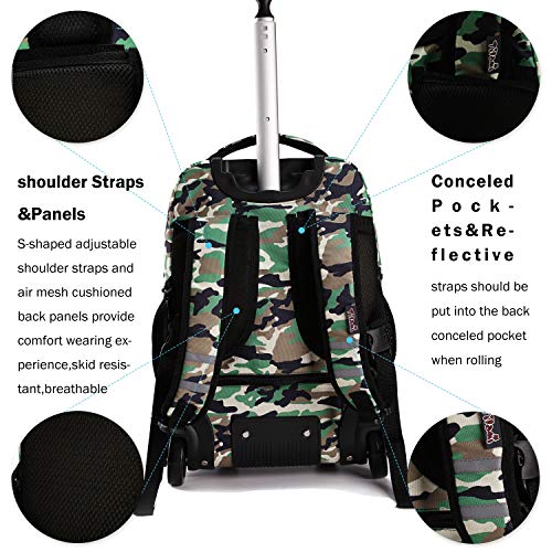 Tilami Rolling Backpack 19 inch with Lunch Bag Wheeled Laptop Backpack, Dinosaur Camouflage - color: Dinosaur Camouflage