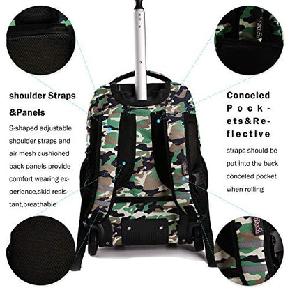 Tilami Rolling Backpack 19 inch with Lunch Bag Wheeled Laptop Backpack, Dinosaur Camouflage - color: Dinosaur Camouflage