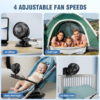 Shinebella AA Battery Car Clip Fan with Aromatic Feature for Sun Visor, 4 Speeds, 5V USB Desk Fan for Stroller, 5'' Small Cooling Vehicle Fan for Headrest/Golf Cart, Quiet, Batteries Not Included