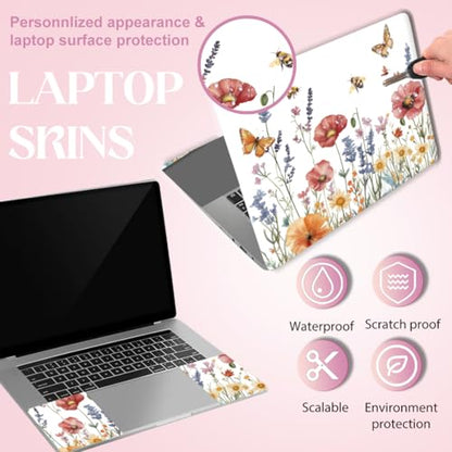 SUPERDANT Laptop Skin Sticker Flower Butterfly Laptop Decals Personalized Universal Notebook Computer Wrap Vinyl Skin Stickers Cover Art Decal Removable 12-15.6 Inch Waterproof Gifts White - style: Flower Butterfly
