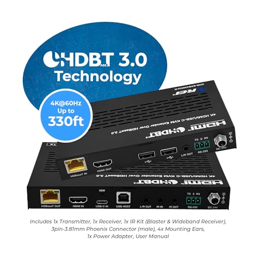 OREI 4K KVM HDMI USB-C Extender Balun HDBaseT 3.0 UltraHD 4K @ 60Hz 4:4:4 Over Single CAT5e/6/7 Cable with HDR, LAN, CEC, & IR Support, RS-232 Up to 330 Ft Audio Out - Power Over Cable - size: 4K HDMI & USB-C w/ KVM