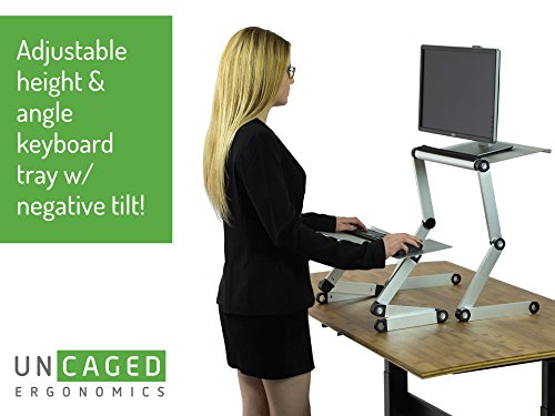 WorkEZ Standing Desk Conversion Kit with 2 fans & 3 usb ports. Perfect Laptop Sit to Stand Converter Ergonomic Adjustable Height & Angle Negative Tilt - color: Silver+usb Fan Hub