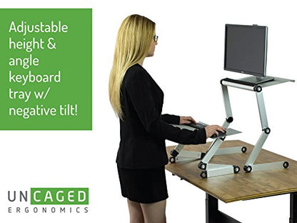 WorkEZ Standing Desk Conversion Kit with 2 fans & 3 usb ports. Perfect Laptop Sit to Stand Converter Ergonomic Adjustable Height & Angle Negative Tilt - color: Silver+usb Fan Hub