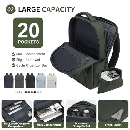 Lightweight Commute Backpack for Men & Women, Water-Resistant Travel Daypack with 15.6-Inch Laptop Compartment & Anti-Theft Pockets, Forest Green - color: Forest Green