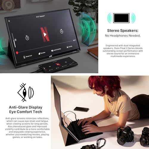 New Mobile Pixels Duex Float 2 Pro 2.5 K Portable Monitor, 16" Laptop Screen Extender (Built-in Kickstand), USB C/HDMI Stacked Monitor Extender with Dual Speakers, Windows, MacOS, Switch, Android