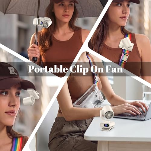Portable Mini Clip On Fan, Small Quiet USB-C Rechargeable Battery Powered Personal Fan Adjustable 199-Speed Lightweight For Outdoor & Travel & Office - Beige - color: Beige