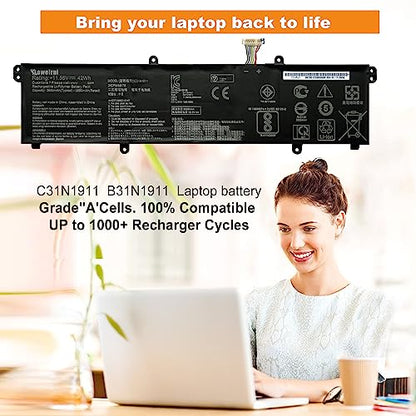C31N1911 B31N1911 Laptop Battery for VivoBook Flip 14 X1702ZA D413DA TP420IA F413JA TM420IA R413DA X413FA S433EA M413DA K413FA X421DA X421EA X421EP X421EQ V4050FA V433FA S4600FA - size: 10.94*2.91*0.22inch C31N1911
