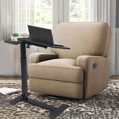 Adjustable Overbed Bedside Table with Hidden Wheels, Pneumatic Tilt Board Rolling Laptop Standing Desk Cart, Mobile Over Bed Sofa Chair Side End Tables, Walnut (Black) - color: Black