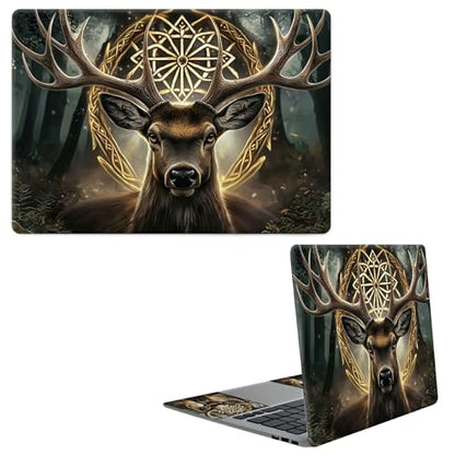 Laptop Skin Sticker Decal, Universal Protective Cover Fit 12 13 14 15.6 Inch Notebook, Reusable Water-Resistant Vinyl Decal w/ 2 Wrist Pads for Business Travel Office, Art Deer Head - color: Art Deer Head