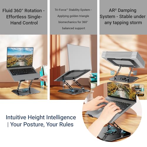 360° Rotating Laptop Stand for Desk, Heavy Duty Solid Steel Ergonomic Laptop Riser, Foldable Portable Computer Holder, Stable Adjustable Stand Compatible with MacBook Air/Pro 10-16 Inch Laptops - color: black