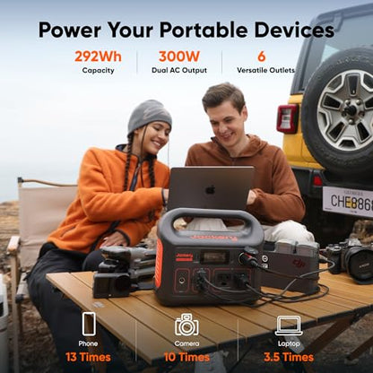 Jackery Solar Generator 300, 292Wh Backup LiFePO4 Battery with SolarSaga 100W Prime, 300W Pure Sine Wave AC Outlet for RV Outdoors Camping Travel Blackout - style: E300+100W Prime