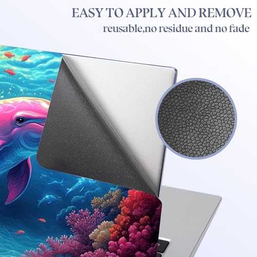 Universal Laptop Skin Sticker Decal,15.6 Inch Laptop Vinyl Cover for 13" 14" 15.6" Laptop,Scratch-Resistant Waterproof Protector Wrap,Reusable with Wrist Pads,Pink Ocean Dolphin - color: Pink Ocean Dolphin