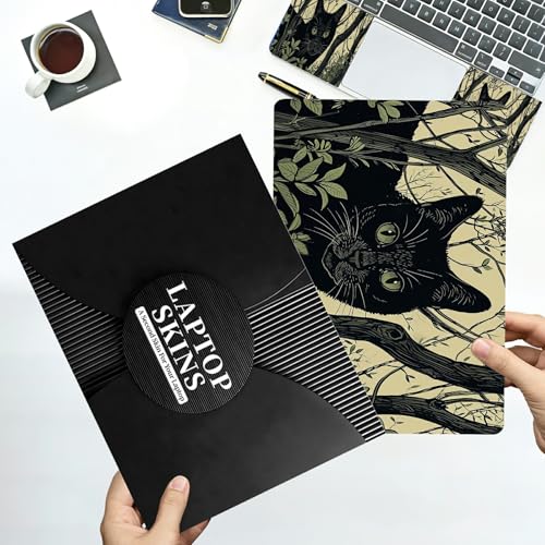 Universal Laptop Skin Sticker with 2 Wrist Pad Decals, 3-Piece Removable Vinyl Laptop Cover, Black Cat Forest Waterproof Anti-Scratch, Easy-Trim Fit for 13.3" 14" 15.6" Laptops - color: Black Cat Forest
