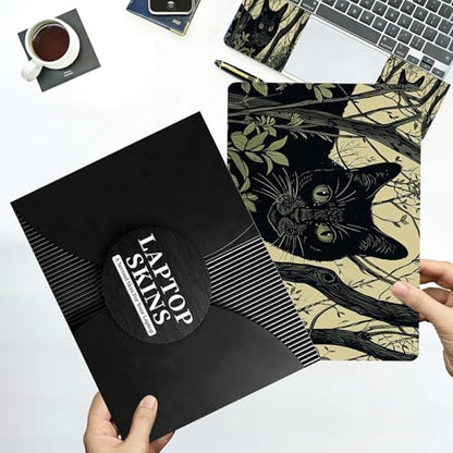 Universal Laptop Skin Sticker with 2 Wrist Pad Decals, 3-Piece Removable Vinyl Laptop Cover, Black Cat Forest Waterproof Anti-Scratch, Easy-Trim Fit for 13.3" 14" 15.6" Laptops - color: Black Cat Forest