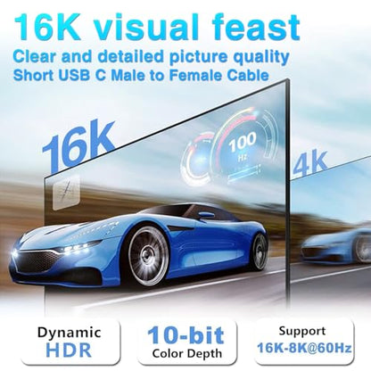 Duttek Short Thunderbolt Cable 1FT/30cm, 80Gbps 240W Charging & Dual 8K Video, Short USB C Right Angle Male to Female Extension Cable for Gaming PC/Monitor/Studio