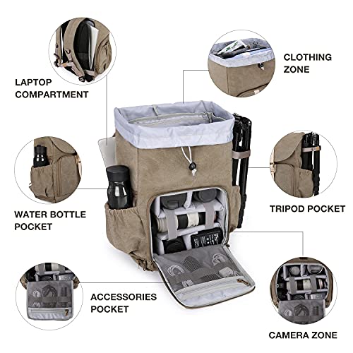 BAGSMART Camera Backpack DSLR Camera Bag Backpacks for Photographers | Waterproof Anti-Theft Photography Backpack with 15 Inch Laptop Compartment - color: D-green[single Buckle]
