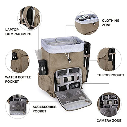 BAGSMART Camera Backpack DSLR Camera Bag Backpacks for Photographers | Waterproof Anti-Theft Photography Backpack with 15 Inch Laptop Compartment - color: D-green[single Buckle]