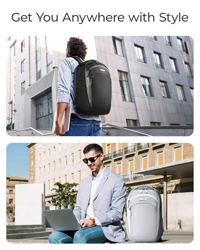 BAGSMART Laptop Backpack for Men, Backpack with Retractable Cable, 15.6 Inch Business Backpack, College Computer Backpack, Grey