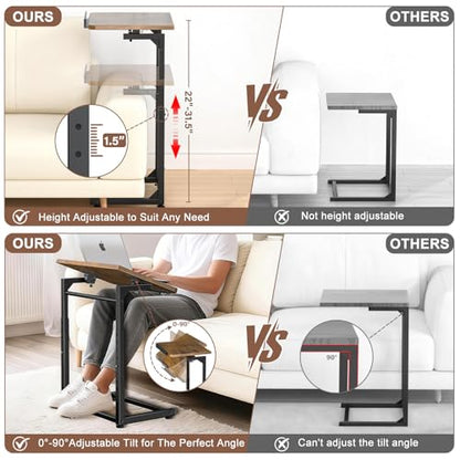 Tv Tray Table Set of 2, Living Room Table Sets 8-Level Adjustable Height Couch Side Table,90° Tilt Angle foldable End Table,Laptop Table with Phone & Tablet Slot Dinner Tray Desk for Recliner/Sofa/Bed - size: 2 Pack
