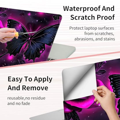 15.6 Inch Laptop Skin Sticker, Reusable Vinyl Cover Protector with 2 Wrist Pad Skins, Removable Waterproof Scratch-Resistant for 12-15.6 Inch Laptop Notebook,Purple Rose and Butterfly - color: Purple Rose And Butterfly