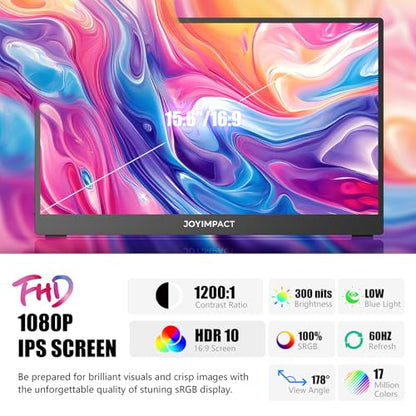 Laptop Screen Extender, 15.6" IPS FHD 1080P Laptop Monitor Extender USBC HDMI Dual Speakers Portable Monitor for PC/Mac/Phone/PS5/PS4/Xbox/Switch, HDR Gaming Monitor with Cover Stand