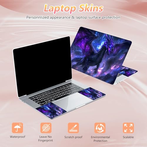 Laptop Skin Sticker Decal 12" 13" 13.3" 14" 15" 15.6",Waterproof Scratch Resistant Vinyl,Reusable Easy to Apply,for MacBook HP Dell Notebooks Netbooks Laptop,2 Wrist Pads,Black Purple Dragon - color: Black Purple Dragon