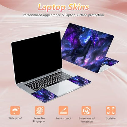 Laptop Skin Sticker Decal 12" 13" 13.3" 14" 15" 15.6",Waterproof Scratch Resistant Vinyl,Reusable Easy to Apply,for MacBook HP Dell Notebooks Netbooks Laptop,2 Wrist Pads,Black Purple Dragon - color: Black Purple Dragon
