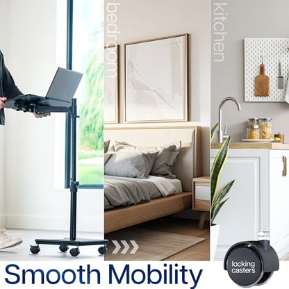 VIVO Black 15 x 12 inch Laptop Cart with Extension Arm, CART-H10L | Mobile Over Sofa Rolling Tablet Stand, Adjustable Height and Tilt, Full Arm Rotation, Holds up to 16 inch Laptops