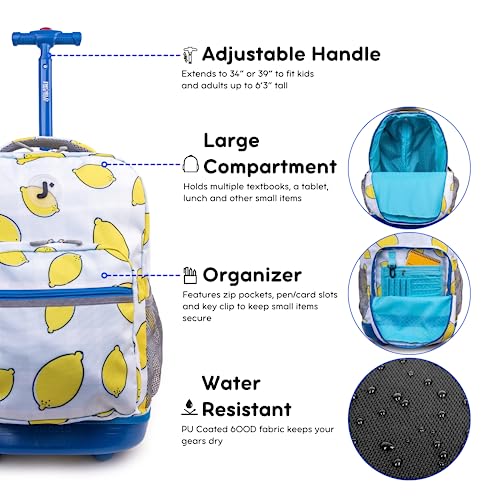 J World Sunrise Kids Rolling Backpack with Wheels for Girls Boys, Roller Bookbag for School, 18 x 13 x 9 Inches, Lemona - color: Lemona