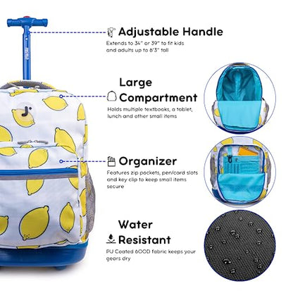 J World Sunrise Kids Rolling Backpack with Wheels for Girls Boys, Roller Bookbag for School, 18 x 13 x 9 Inches, Lemona - color: Lemona