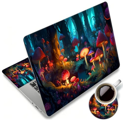 Laptop Skin Sticker Decal 12"-15.6" Universal Laptop/Notebook/Netbook Vinyl - Waterproof Scratch Resistant,Fits HP Dell Lenovo MacBook,2 Free Wrist Pads,Easy Apply & Remove,Mushrooms Forest - color: Mushrooms Forest
