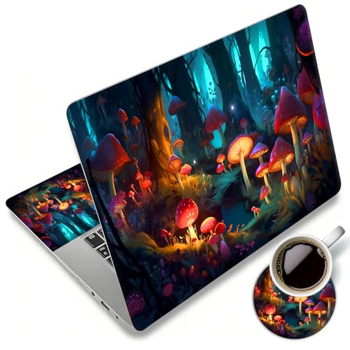 Laptop Skin Sticker Decal 12"-15.6" Universal Laptop/Notebook/Netbook Vinyl - Waterproof Scratch Resistant,Fits HP Dell Lenovo MacBook,2 Free Wrist Pads,Easy Apply & Remove,Mushrooms Forest - color: Mushrooms Forest