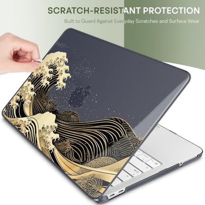 May Chen Compatible with MacBook Neo 13 inch Case 2026 Model A3404, Plastic Hard Shell,Keyboard Cover,Screen Protector,Dust Plug, for MacBook Neo 13" with A18 Pro Chip, Black Sea Wave - color: Black Sea Wave