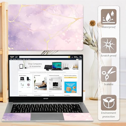 Laptop Skin 12.1-15.6 inch Removable Universal Reusable Laptop Sticker Decal,Waterproof No Residue Vinyl Cover,Scratch-Resistant Cuttable Full Wrap Sticker for Notebook,Lavender Pink Gold Marble Print - color: Lavender Pink Gold Marble Print