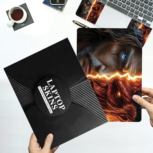Universal Laptop Skin Sticker with 2 Wrist Pad Decals, 3-Piece Removable Vinyl Laptop Cover, Face of Jesus and Devil Waterproof Anti-Scratch, Easy-Trim Fit for 13.3" 14" 15.6" Laptops - color: Face of Jesus and Devil