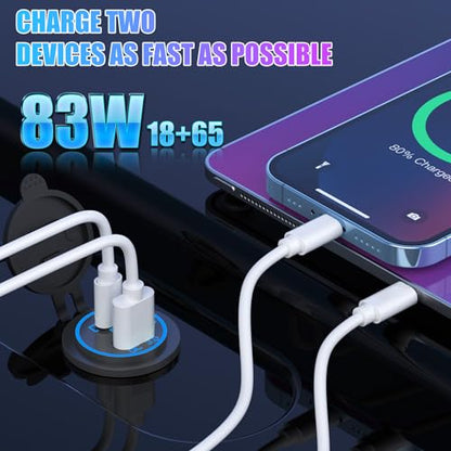 Boostable 12V USB C Outlet 65W PD3.0 Port and 18W Quick Charge 3.0 Car USB Charger Socket for Laptops Tablets Phones, Waterproof 12V/24V Socket with Power Switch for Car Marine Boat Motorcycle RV