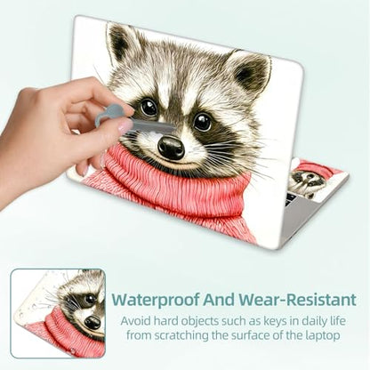 Universal Laptop Skin Decal, 3-Piece Vinyl Protector for 12 13 14 15.6" Notebook, Waterproof Anti-Scratch, Easy Trim & Bubble-Free Finish, Cute Raccoon Wear Pink Sweater - color: Cute Raccoon Wear Pink Sweater