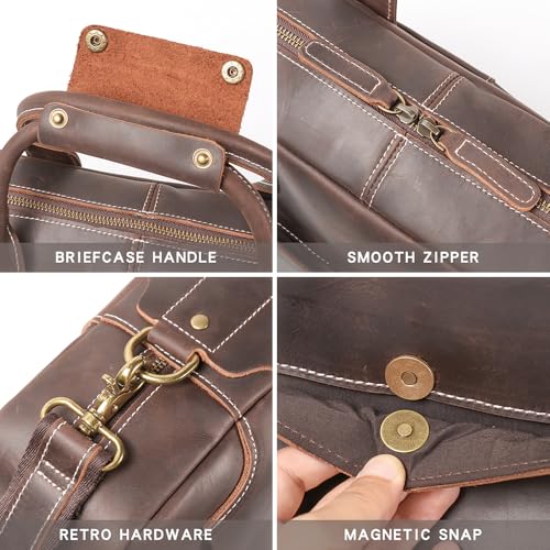 Leather Briefcase for Men 17Inch Laptop Messenger Bags Business Travel Handcrafted Laptop Bag with YKK Zipper Gift - color: B-dark Brown