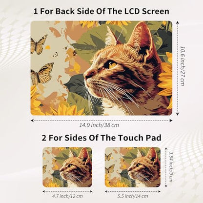 15.6 Inch Laptop Skin Sticker, Reusable Vinyl Cover Protector with 2 Wrist Pad Skins, Removable Waterproof Scratch-Resistant for 12-15.6 Inch Laptop Notebook,Cat with Sunflowers Butterflies - color: Cat With Sunflowers Butterflies