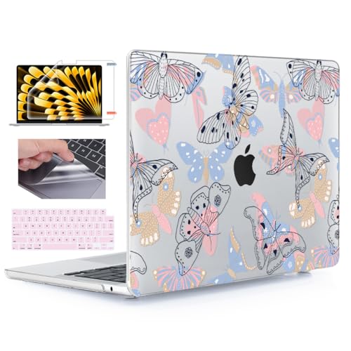 for MacBook Air 15 inch Case 2026-2023 Release M5 A3448 M4 A3241 M3 A3114 M2 A2941 Liquid Retina Display, Hard Shell Case with Keyboard Cover+Screen Film+Trackpad Film,Line Butterfly - color: Line Butterfly