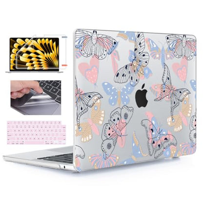 for MacBook Air 15 inch Case 2026-2023 Release M5 A3448 M4 A3241 M3 A3114 M2 A2941 Liquid Retina Display, Hard Shell Case with Keyboard Cover+Screen Film+Trackpad Film,Line Butterfly - color: Line Butterfly