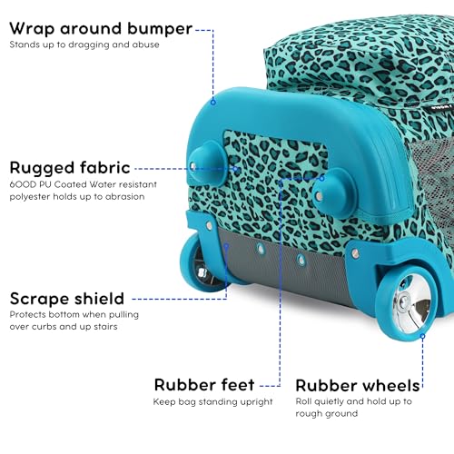 J World Sunrise Kids Rolling Backpack with Wheels for Girls Boys, Roller Bookbag for School, 18 x 13 x 9 Inches, Mint Leopard - color: Mint Leopard