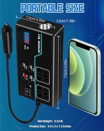 200W Power Inverter, 8-in-1 DC 12V to 110V AC Car Plug Adapter Outlets Converter with 30W PD3.0 & 4 USB Ports,Dual AC Outlet and 10A Cigarette Lighter Splitter, Car Charger for Laptop