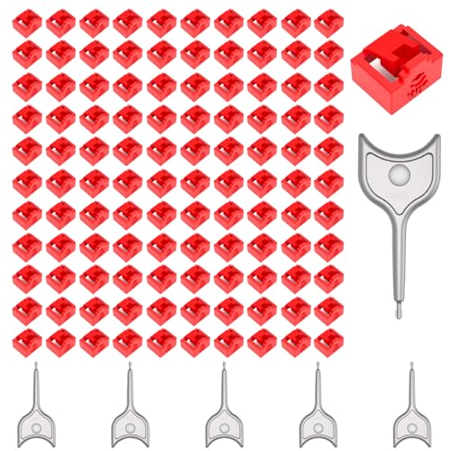 100-Pack RJ45 Port Lock with 5 Keys, Security Network Port Lock & Dust Cover,Female RJ45 Connector Blocker Cap Protector for Computers,Servers, Routers & More (Red) - color: Red, size: 100+5
