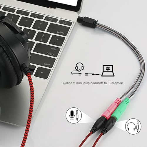 Headphone Mic Splitter 3.5mm Headset Adapter (Microphone + Audio) | Braided 2 TRS Female to TRRS Male CTIA Stereo Y Jack for Dual-Plug Game Headset to Xbox, PS4, Phone, Laptop, PC - 8 inch - size: 1 Pack / 0.6 Feet