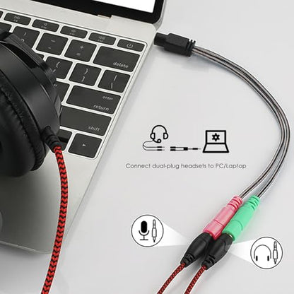 Headphone Mic Splitter 3.5mm Headset Adapter (Microphone + Audio) | Braided 2 TRS Female to TRRS Male CTIA Stereo Y Jack for Dual-Plug Game Headset to Xbox, PS4, Phone, Laptop, PC - 8 inch - size: 1 Pack / 0.6 Feet
