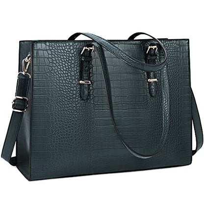 Laptop Bag for Women 15.6 Inch Crocodile Leather Tote Bag Water-resistant Work Briefcase Business Computer Shoulder Bag for Travel Teacher Nurse Professional Handbag - color: Dark Green
