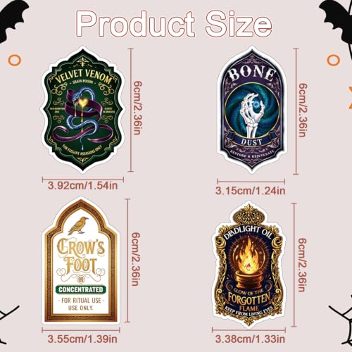 100 Pcs Halloween Potion Labels Stickers Witch Potion Stickers | Ghost Skull Potion Wine Bottle Stickers, Retro Vintage Design, Waterproof, Vinyl Decals for Scrapbook Luggage Laptop Journal - style: Potion