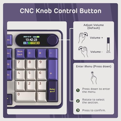 RK ROYAL KLUDGE S98 Mechanical Keyboard w/Smart Display & Knob, 96% RGB Wireless Gaming Keyboard BT/2.4G/USB-C, Hot Swappable Custom Keyboards, Software Support, Silent Computer Gaming Keyboard - color: Lavender Purple, size: Linear Silent Switch